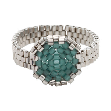 Anillo Diamantes 1 Redondo Plata Ajustable Azul